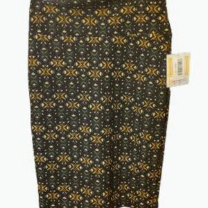 LuLaRoe Black with Green, Gold Stars Geometric Pattern Cassie Skirt Size XS NWT